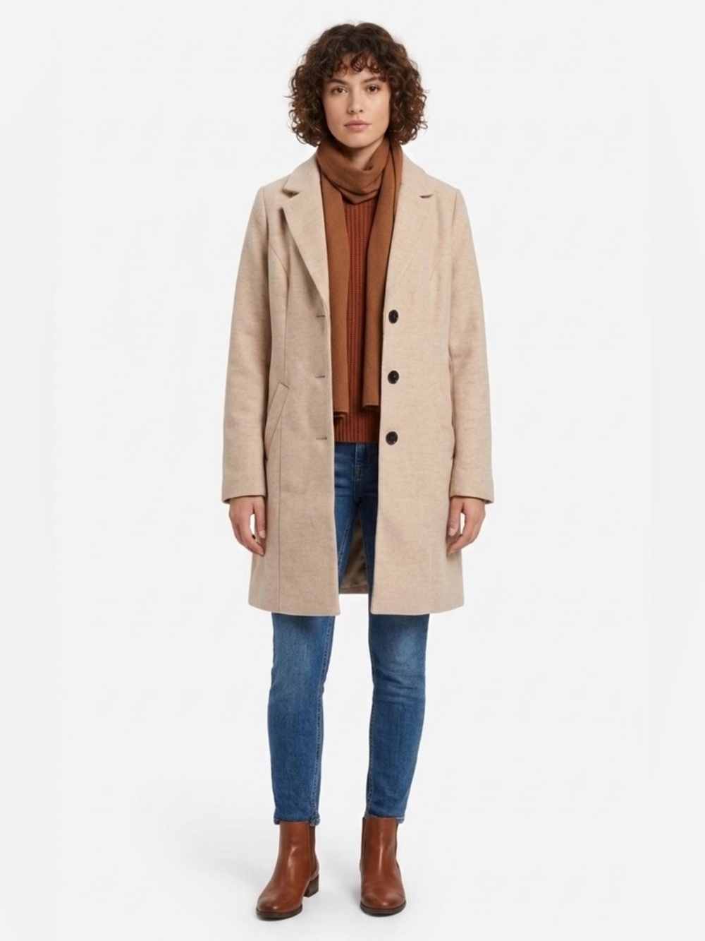 🆕 Vero Moda | Elegant Sand Beige Women's Long Coat with Buttons and Pockets